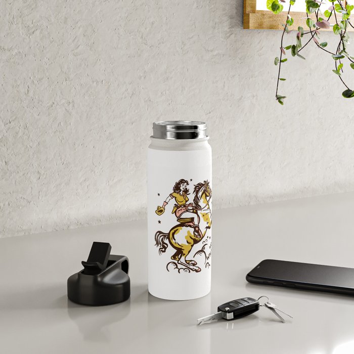 "Woah Whiskey" Western Pin Up Cowgirl & Her Horse Water Bottle Gallery Image 4