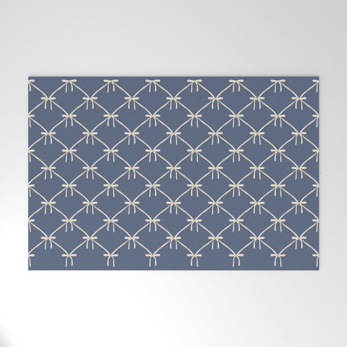 Bows & Ribbons Pattern XLIII Neutral Blue Welcome Mat Gallery Image 1