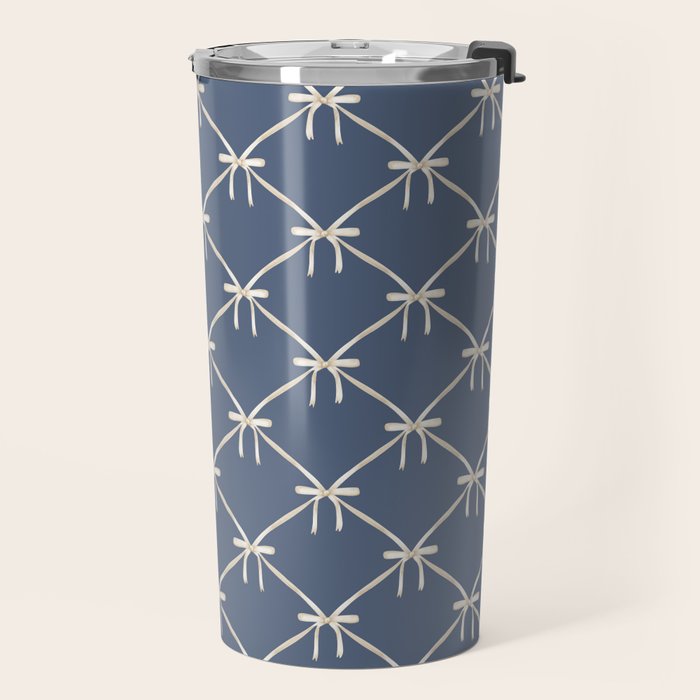 Bows & Ribbons Pattern XLIII Neutral Blue Travel Mug Gallery Image 2