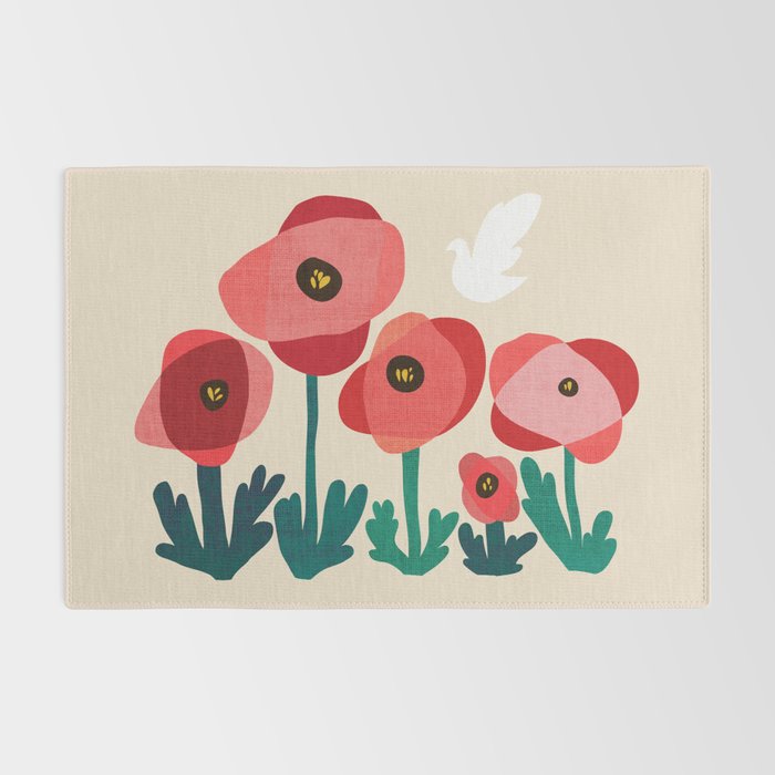 Poppy flowers and bird Rug Gallery Image 2