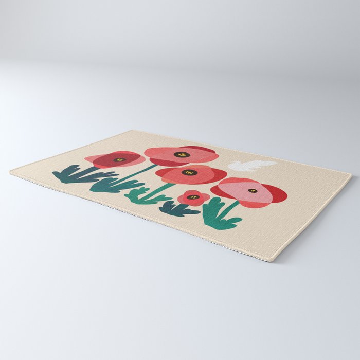 Poppy flowers and bird Rug Gallery Image 3