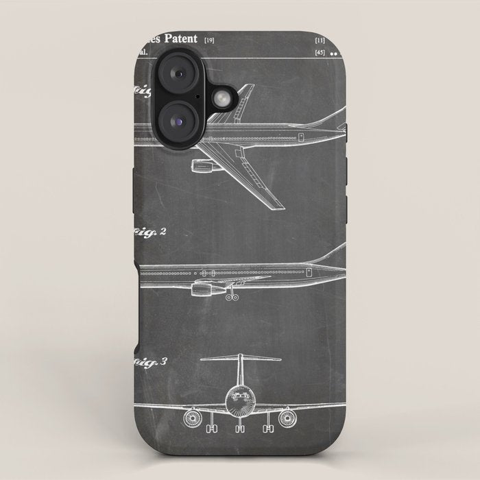 Boeing 777 Airliner Patent - 777 Airplane Art - Black Chalkboard iPhone Case Gallery Image 1