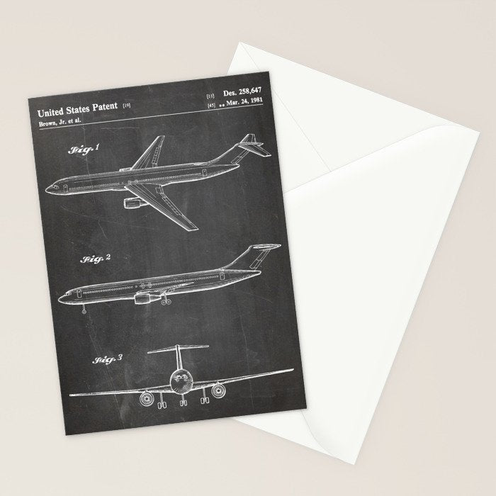Boeing 777 Airliner Patent - 777 Airplane Art - Black Chalkboard Stationery Card Gallery Image 2
