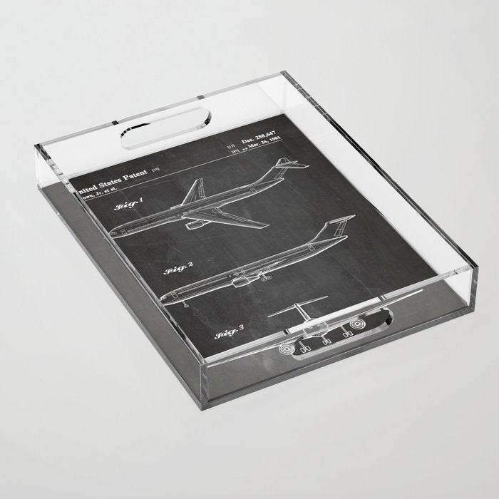 Boeing 777 Airliner Patent - 777 Airplane Art - Black Chalkboard Acrylic Tray Gallery Image 1