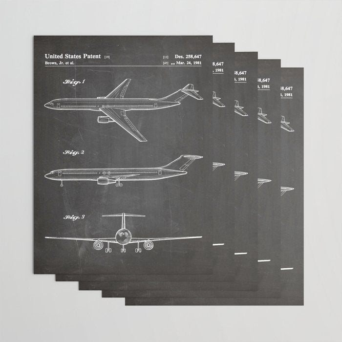 Boeing 777 Airliner Patent - 777 Airplane Art - Black Chalkboard Wrapping Paper Gallery Image 3