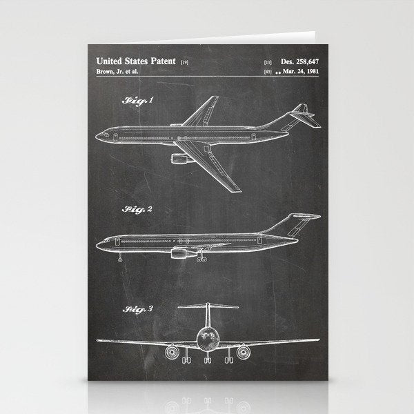Boeing 777 Airliner Patent - 777 Airplane Art - Black Chalkboard Stationery Card Gallery Image 2