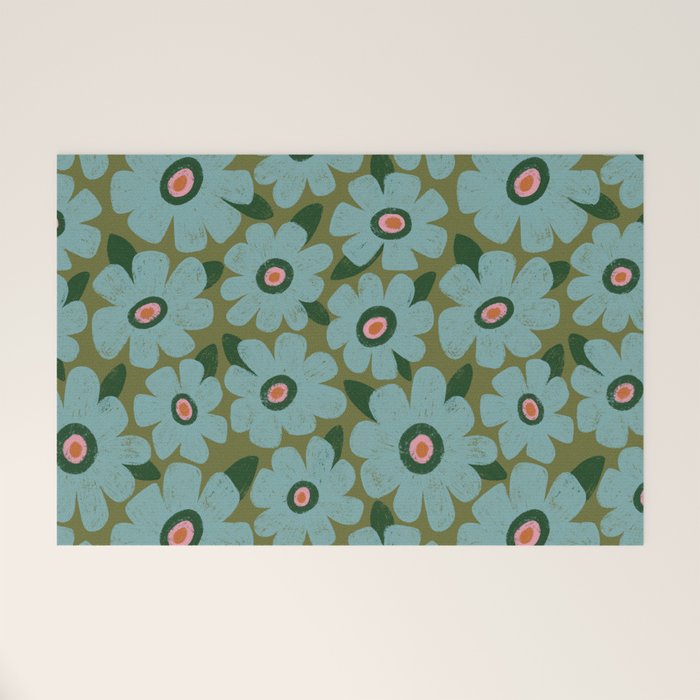 Modern Floral - Turquoise, Green and Pink Welcome Mat Gallery Image 1