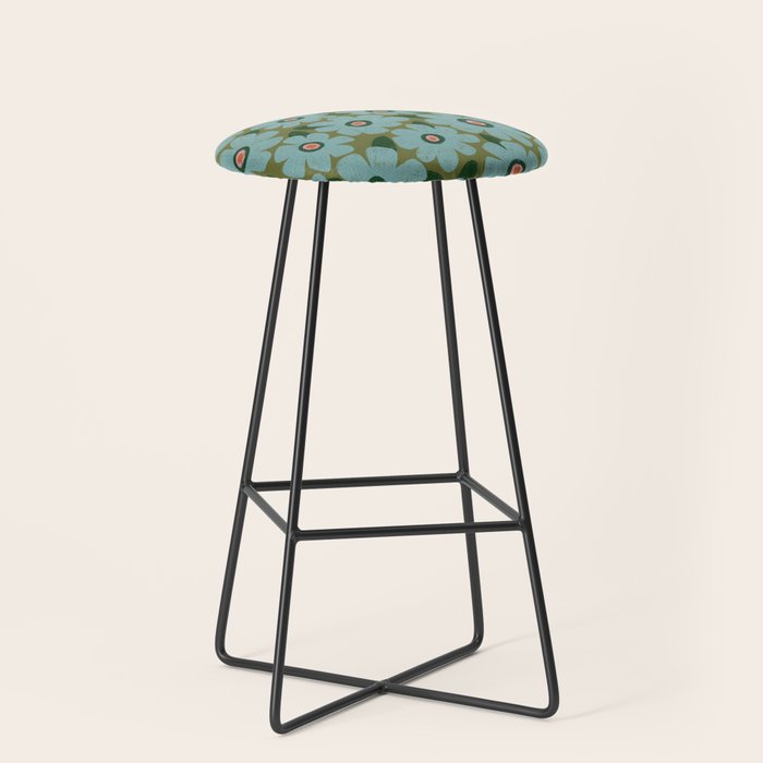 Modern Floral - Turquoise, Green and Pink Stool Gallery Image 1