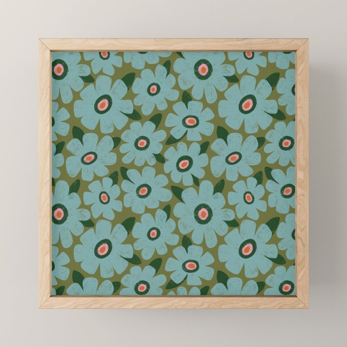 Modern Floral - Turquoise, Green and Pink Mini Art Print Gallery Image 1