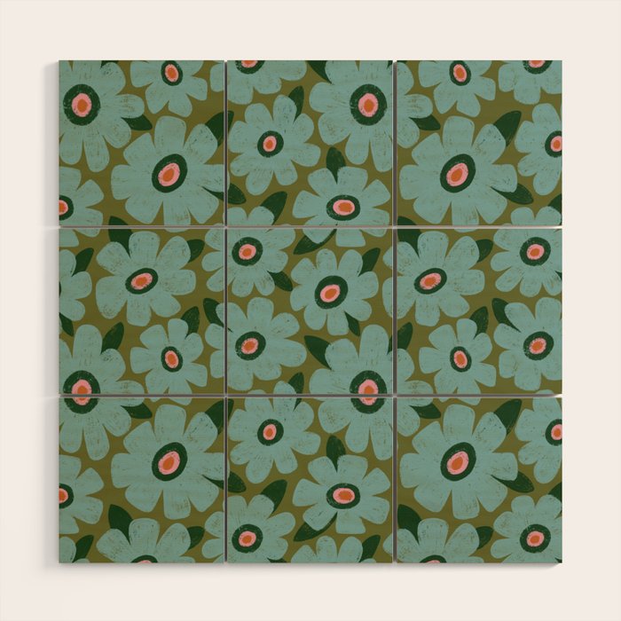 Modern Floral - Turquoise, Green and Pink Wood Wall Art Gallery Image 1