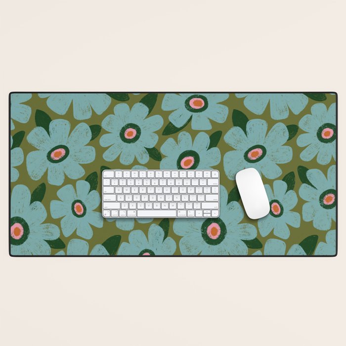 Modern Floral - Turquoise, Green and Pink Desk Mat Gallery Image 1
