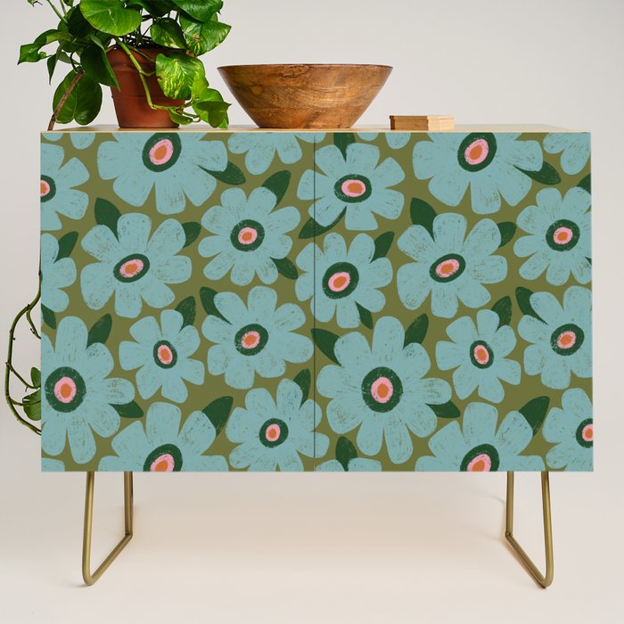 Modern Floral - Turquoise, Green and Pink Credenza Gallery Image 1