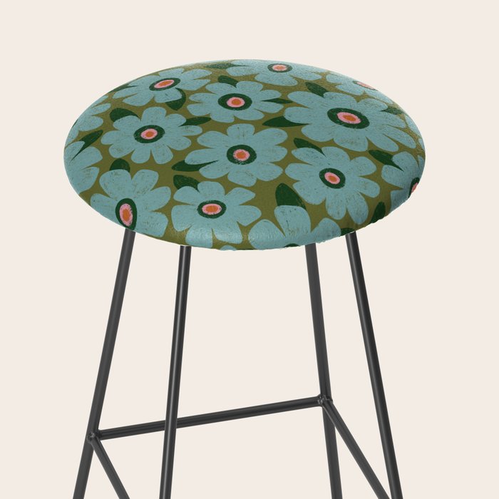 Modern Floral - Turquoise, Green and Pink Stool Gallery Image 2