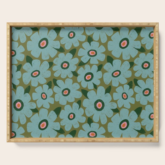 Modern Floral - Turquoise, Green and Pink Serving Tray Gallery Image 1