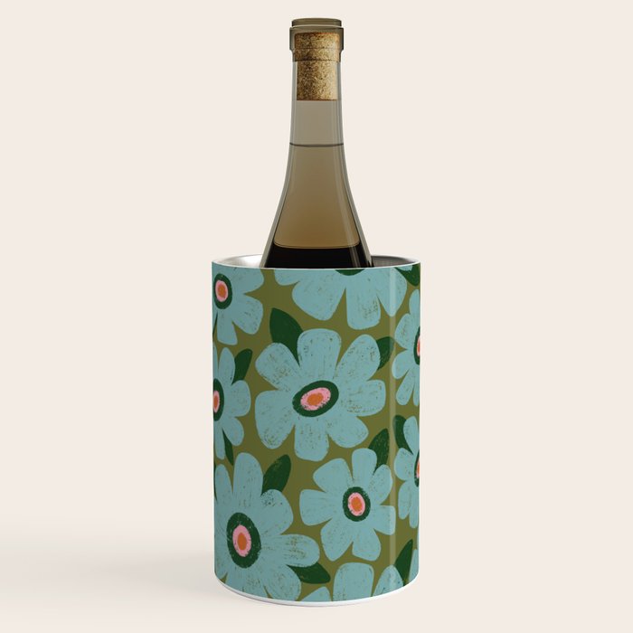 Modern Floral - Turquoise, Green and Pink Wine Chiller Gallery Image 3