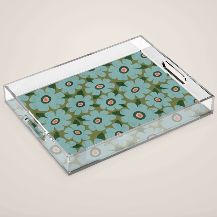 Modern Floral - Turquoise, Green and Pink Acrylic Tray Gallery Image 1