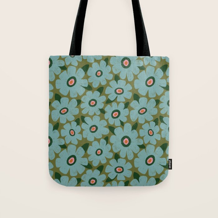 Modern Floral - Turquoise, Green and Pink Tote Bag Gallery Image 1