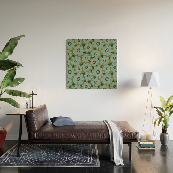 Modern Floral - Turquoise, Green and Pink Wood Wall Art Gallery Image 2