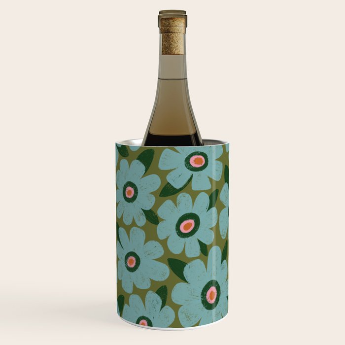 Modern Floral - Turquoise, Green and Pink Wine Chiller Gallery Image 1