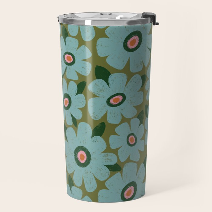 Modern Floral - Turquoise, Green and Pink Travel Mug Gallery Image 2