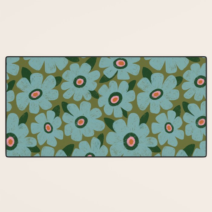Modern Floral - Turquoise, Green and Pink Desk Mat Gallery Image 3