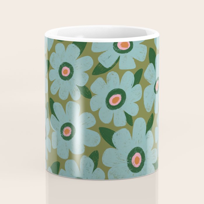 Modern Floral - Turquoise, Green and Pink Coffee Mug Gallery Image 4