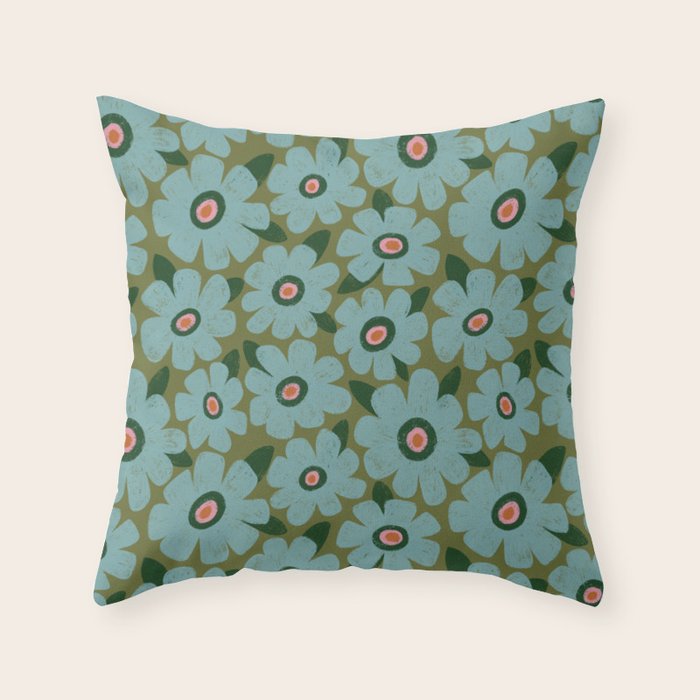 Modern Floral - Turquoise, Green and Pink Throw Pillow Gallery Image 6