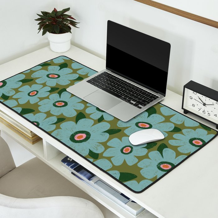 Modern Floral - Turquoise, Green and Pink Desk Mat Gallery Image 2