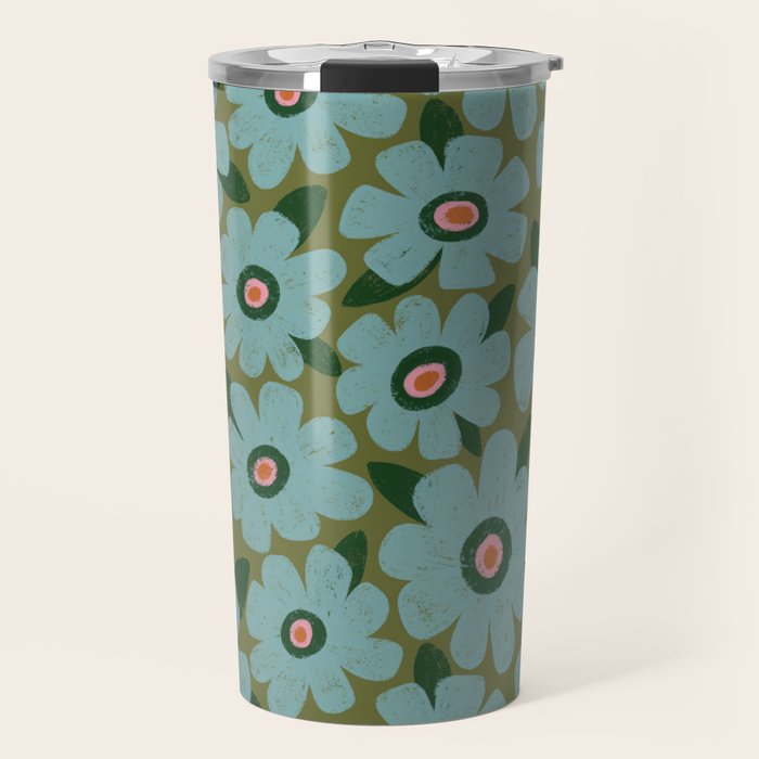 Modern Floral - Turquoise, Green and Pink Travel Mug Gallery Image 1