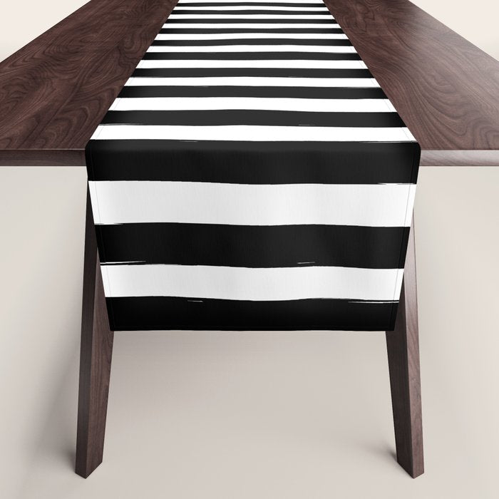 Black and White Cabana Stripes Palm Beach Preppy Table Runner Gallery Image 1