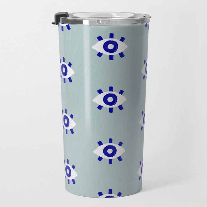 Evil Eye Dots - Mint & Navy Travel Mug Gallery Image 3