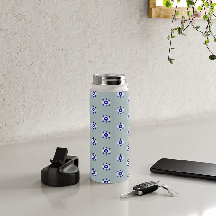 Evil Eye Dots - Mint & Navy Water Bottle Gallery Image 4