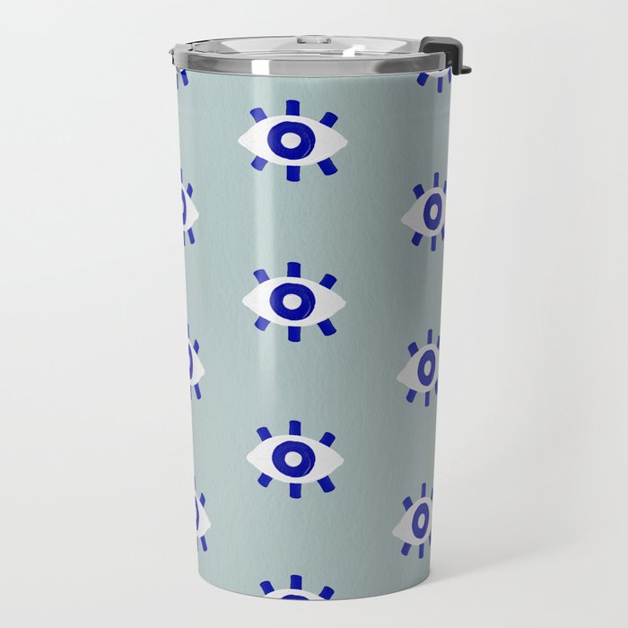 Evil Eye Dots - Mint & Navy Travel Mug Gallery Image 2