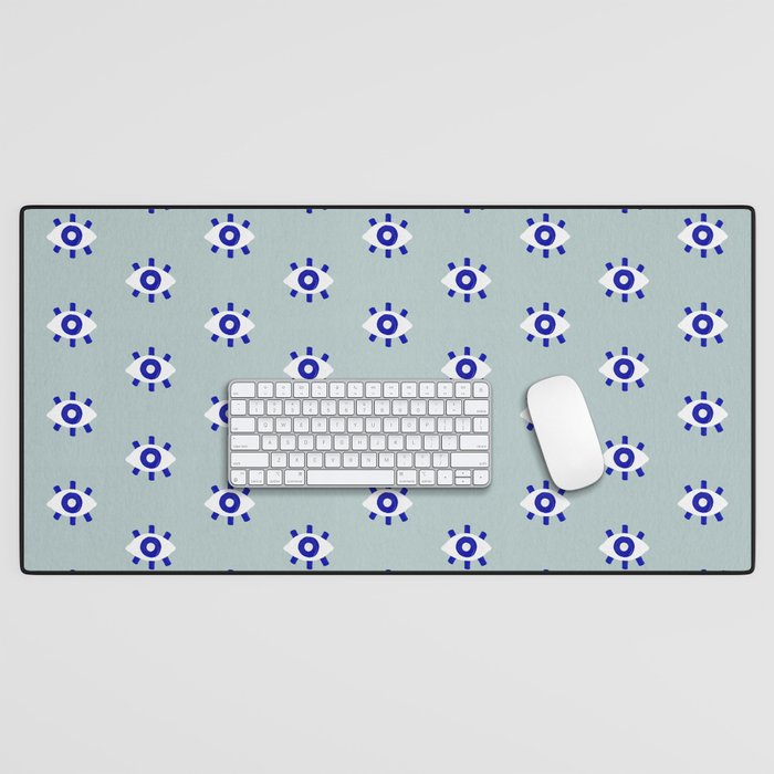 Evil Eye Dots - Mint & Navy Desk Mat Gallery Image 1