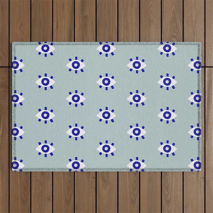 Evil Eye Dots - Mint & Navy Outdoor Rug Gallery Image 1