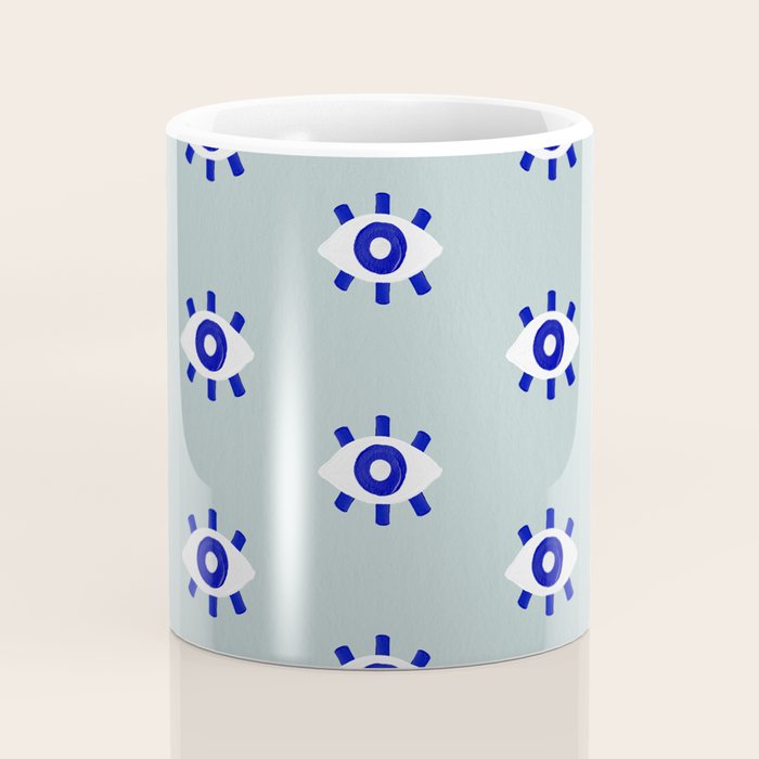 Evil Eye Dots - Mint & Navy Coffee Mug Gallery Image 4