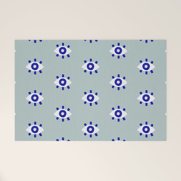 Evil Eye Dots - Mint & Navy Welcome Mat Gallery Image 1
