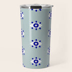 Evil Eye Dots - Mint & Navy Travel Mug Gallery Image 1