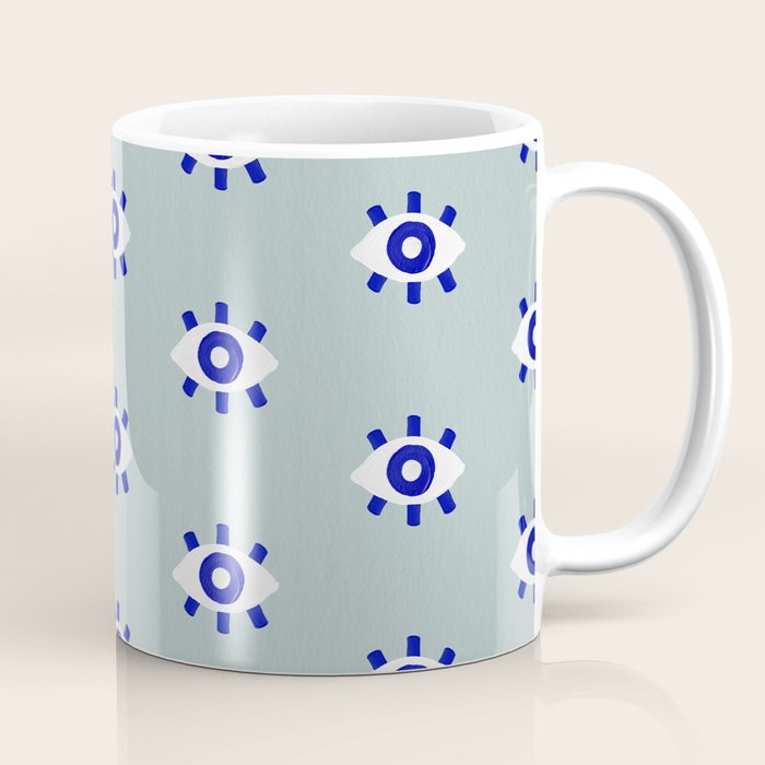 Evil Eye Dots - Mint & Navy Coffee Mug Gallery Image 1
