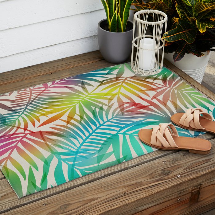 Tropical Palm Leaves Outdoor Rug Gallery Image 2
