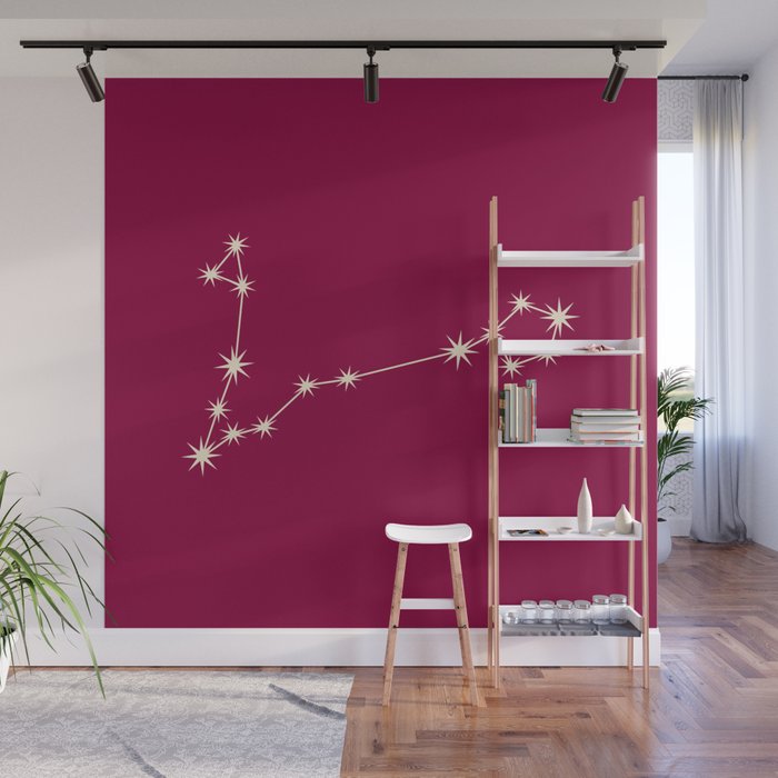 Pisces Zodiac Star Constellation Line Art Magenta Pink Wall Mural Gallery Image 1