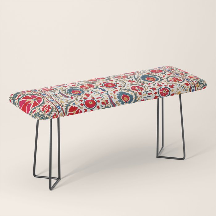 Bokhara  Antique Uzbek Suzani Embroidery Print Bench Gallery Image 1