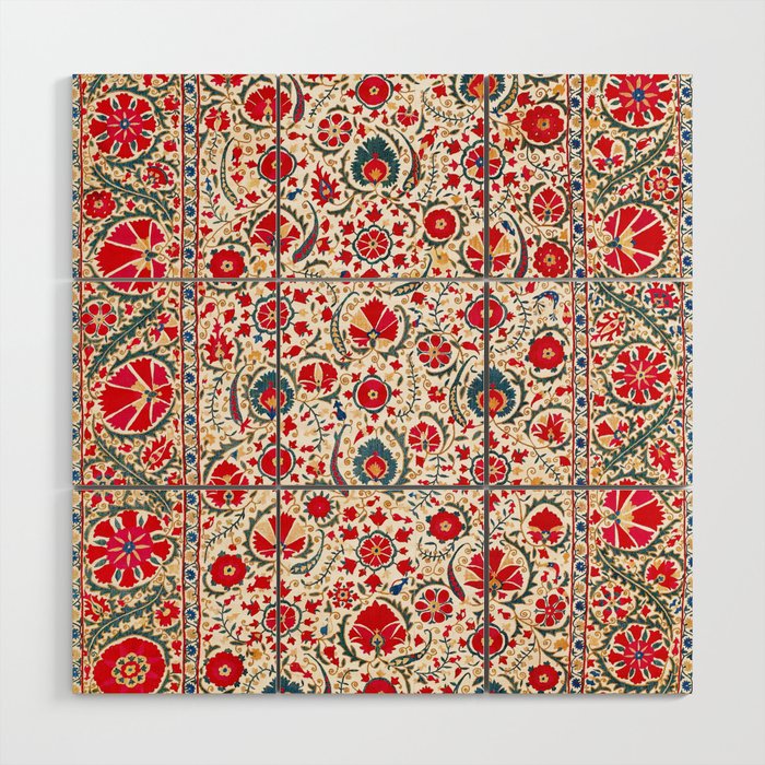 Bokhara  Antique Uzbek Suzani Embroidery Print Wood Wall Art Gallery Image 1