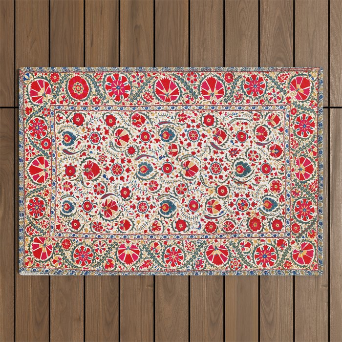 Bokhara  Antique Uzbek Suzani Embroidery Print Outdoor Rug Gallery Image 1