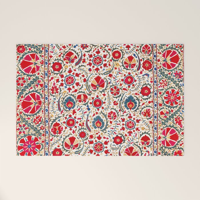 Bokhara  Antique Uzbek Suzani Embroidery Print Welcome Mat Gallery Image 1