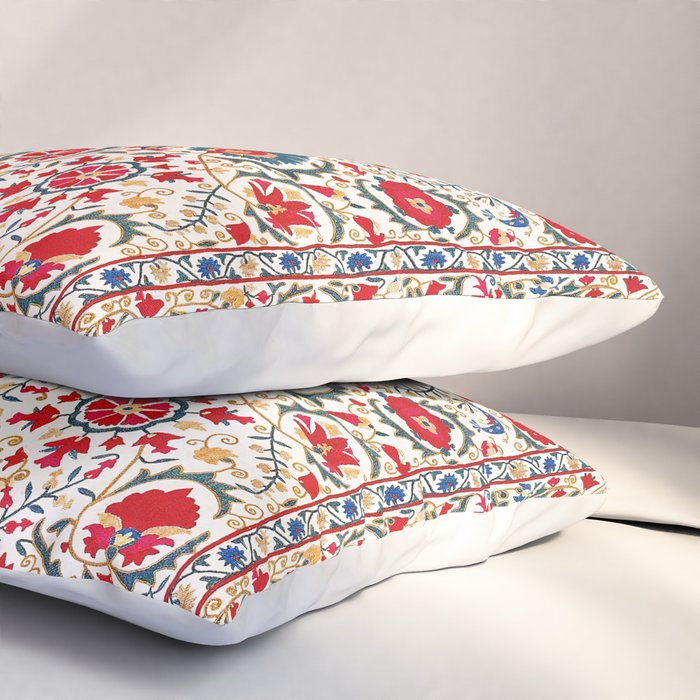 Bokhara  Antique Uzbek Suzani Embroidery Print Pillow Sham Gallery Image 3