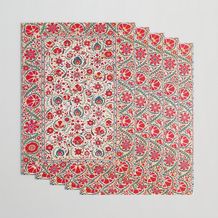 Bokhara  Antique Uzbek Suzani Embroidery Print Wrapping Paper Gallery Image 3