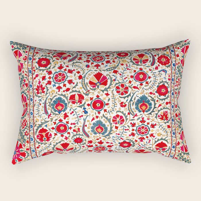 Bokhara  Antique Uzbek Suzani Embroidery Print Rectangular Pillow Gallery Image 2