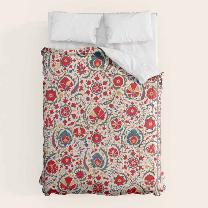 Bokhara  Antique Uzbek Suzani Embroidery Print Comforter Gallery Image 6