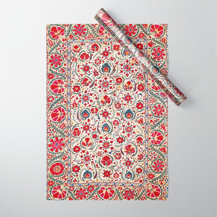 Bokhara  Antique Uzbek Suzani Embroidery Print Wrapping Paper Gallery Image 1